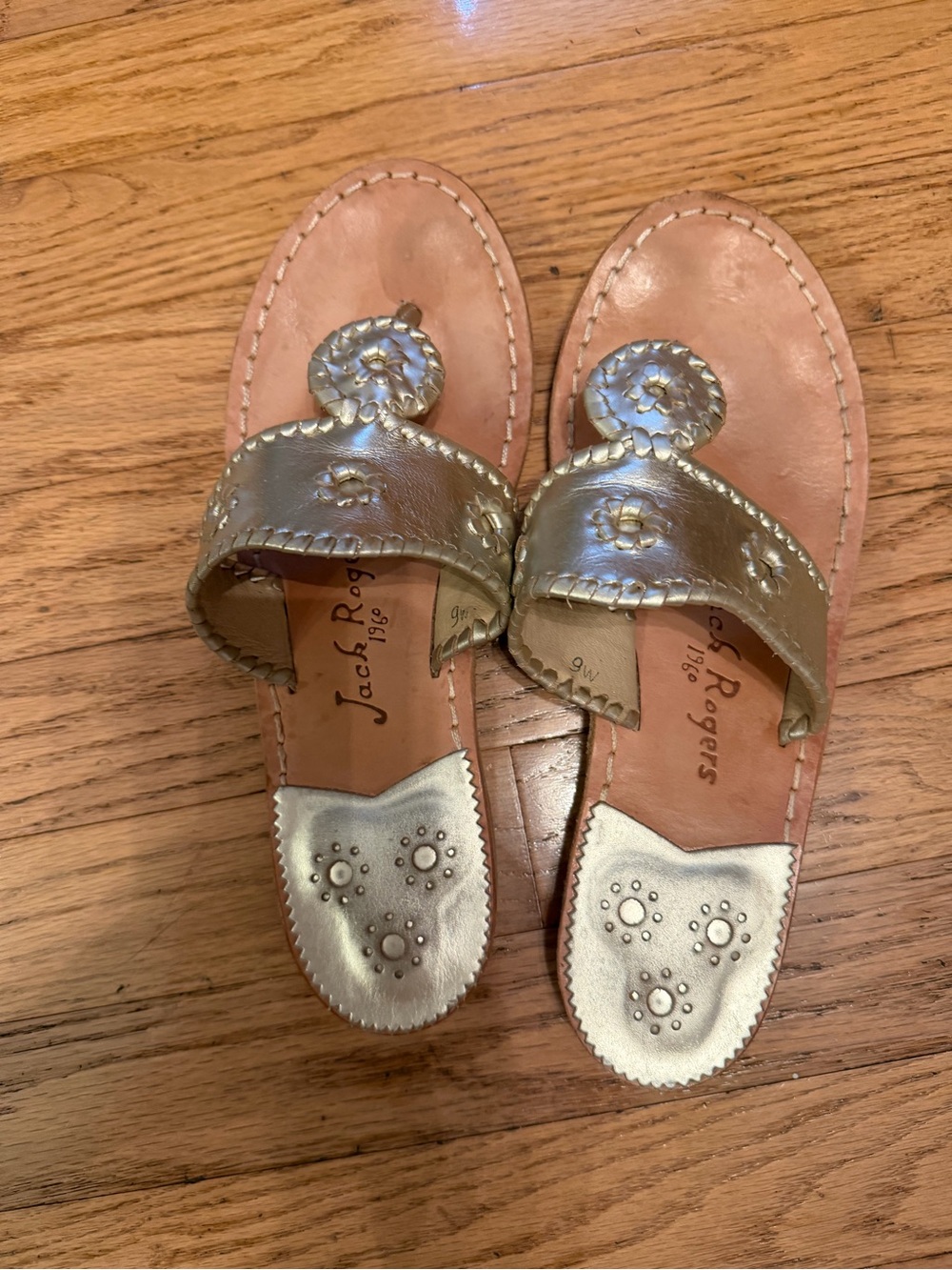Jack Rogers Gold Leather Palm Beach Sandals with Medallion